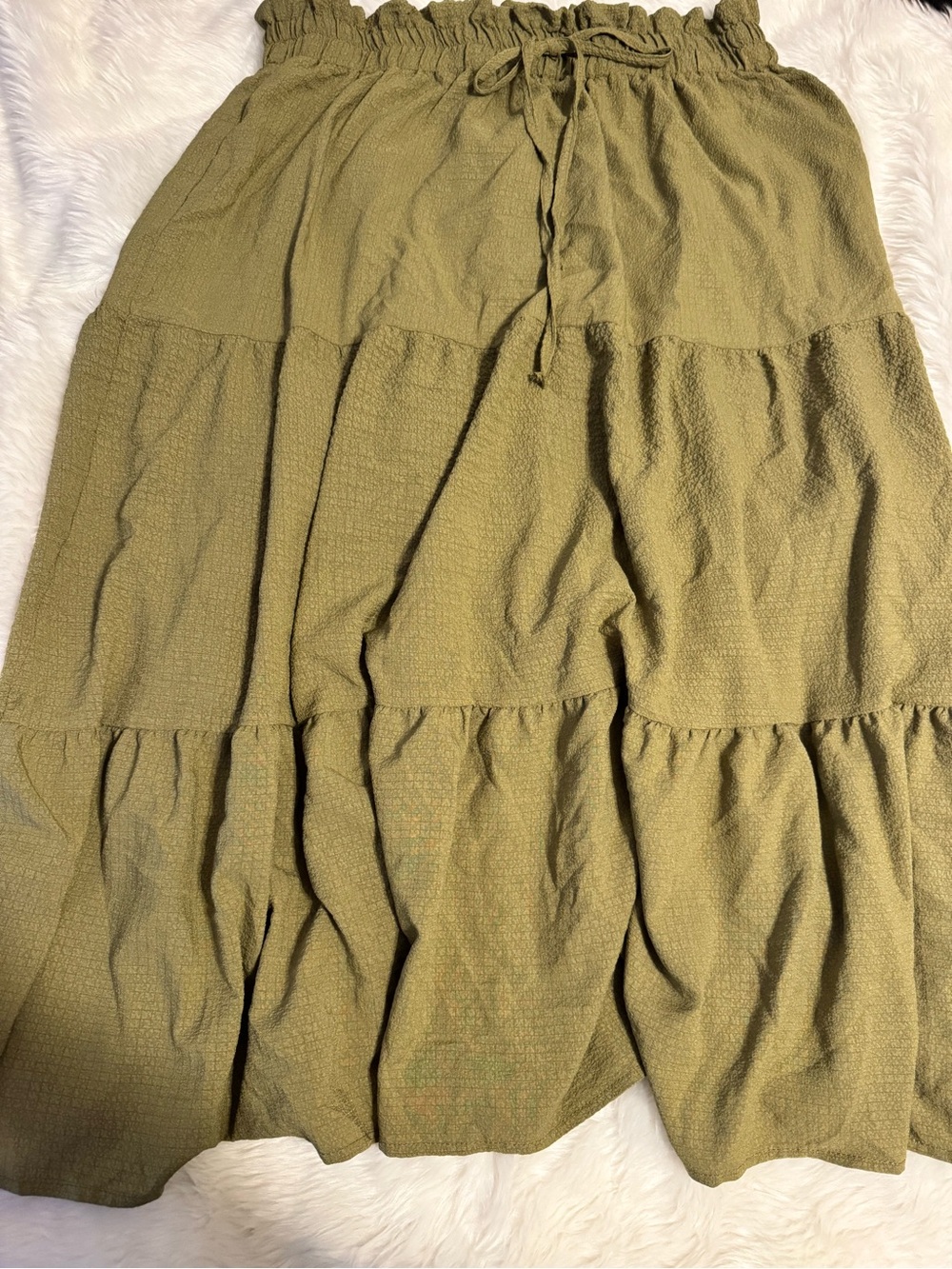 Olive Tiered Maxi Skirt with Drawstring Waist SHEIN curve size 1X